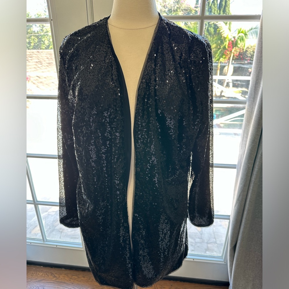 NWT Kancy Kole stretchy sequin open front jacket XL